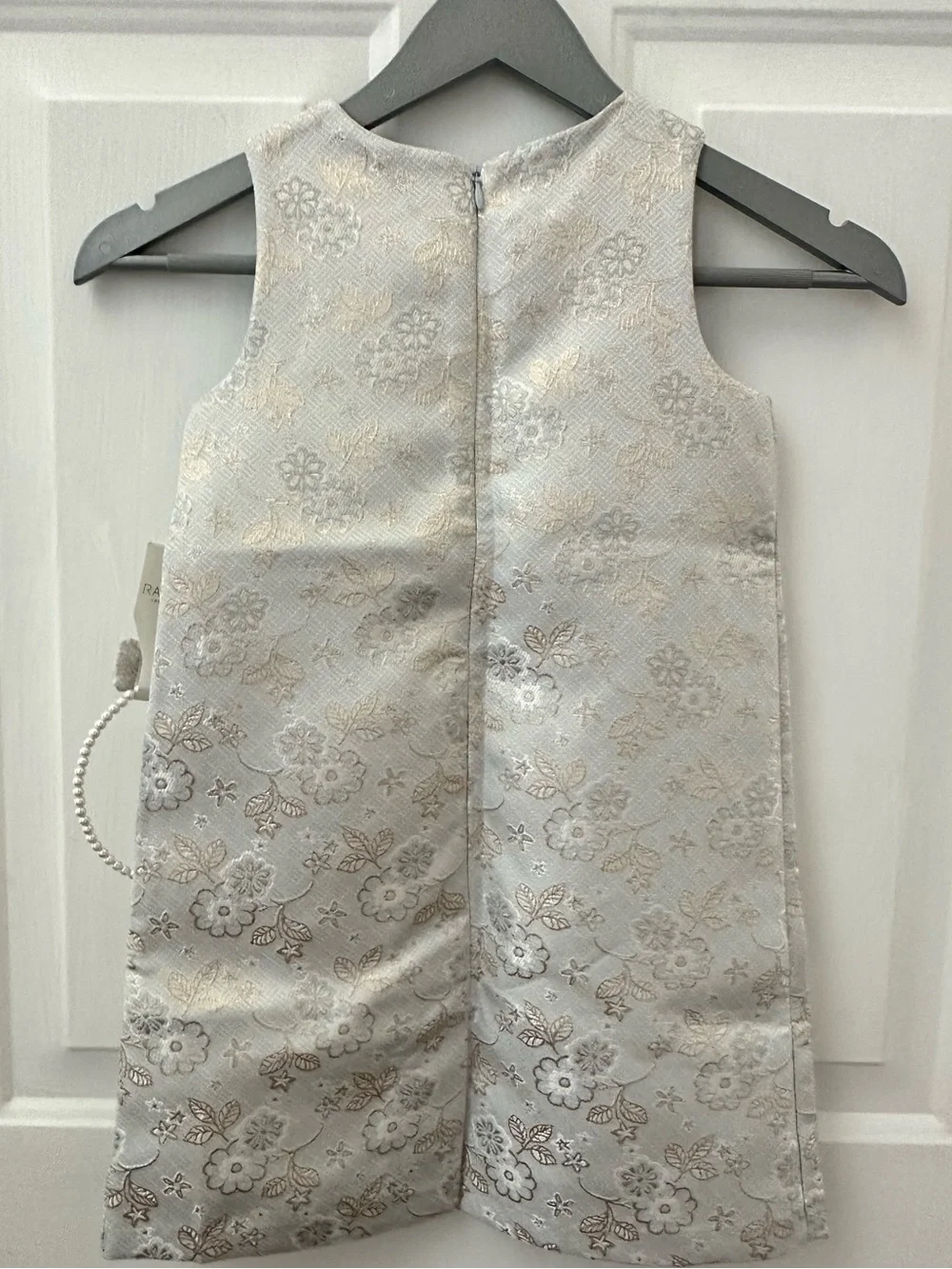 Rachel Zoe Pale Blue Gold Brocade Girls Dress with Pearl Trim Bow Headband NWT